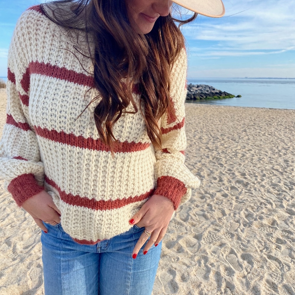 NWT Fuzzy Chunky Striped Sweater - Picture 2 of 5
